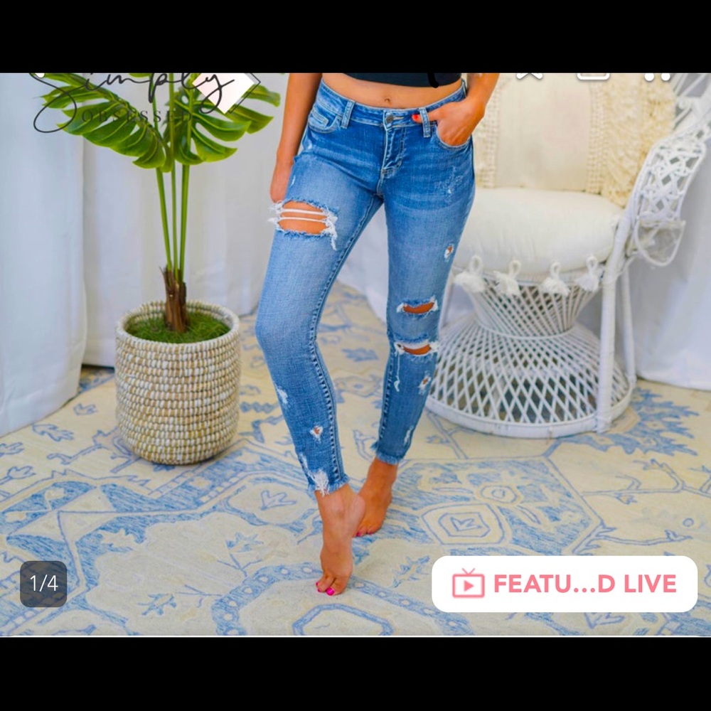 Mid Rise Distressed Cello Jeans